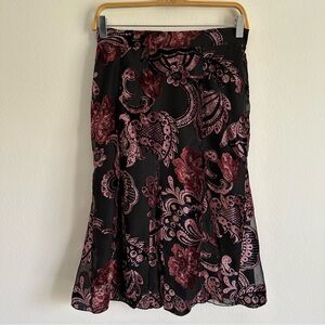 Vintage 90s Caterina Skirt Midi Floral Velvet Paisley Whimsigoth Fairy Black